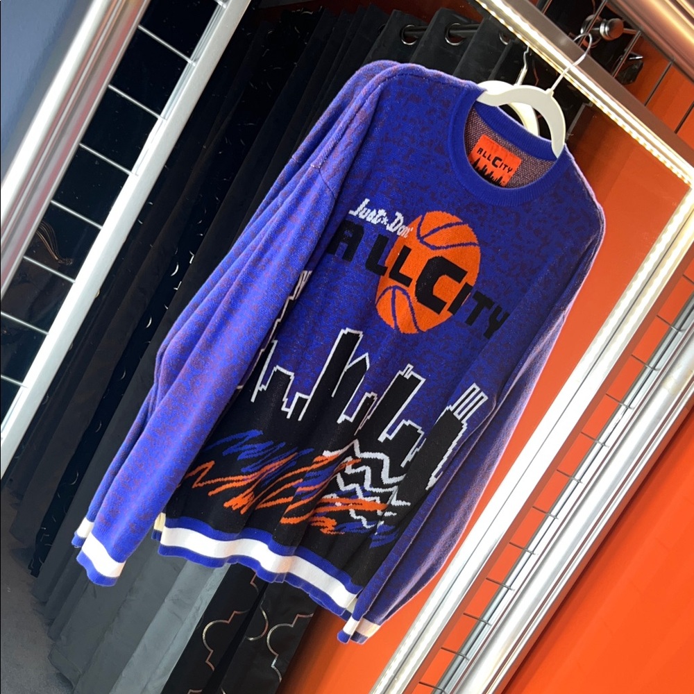 🏙️ High-End Just Don All City Basketball Skyline Knit Sweater 🏙️